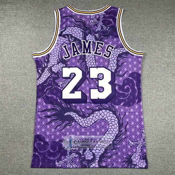 Camiseta Los Angeles Lakers Lebron James NO 23 Asian Heritage Throwback 2018-19 Violeta